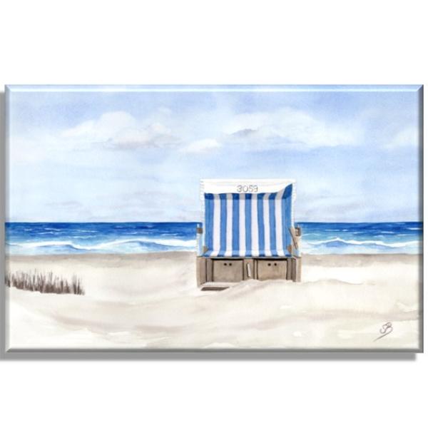 Leinwand 30 x 20 cm Keilrahmen Canvas-Leinen Aquarell Maritim Kunst Druck Kunstdruck Strandkorb Dänemark Nordsee Ostsee Dünen Meer Strand Möwe Sylt